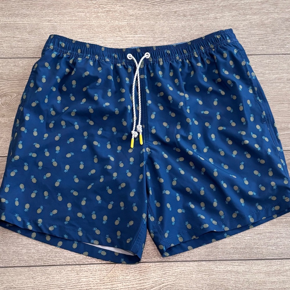 Bonobos Swim Trunks Mens Large Blue Pineapple Print 7 Inch Inseam Beach